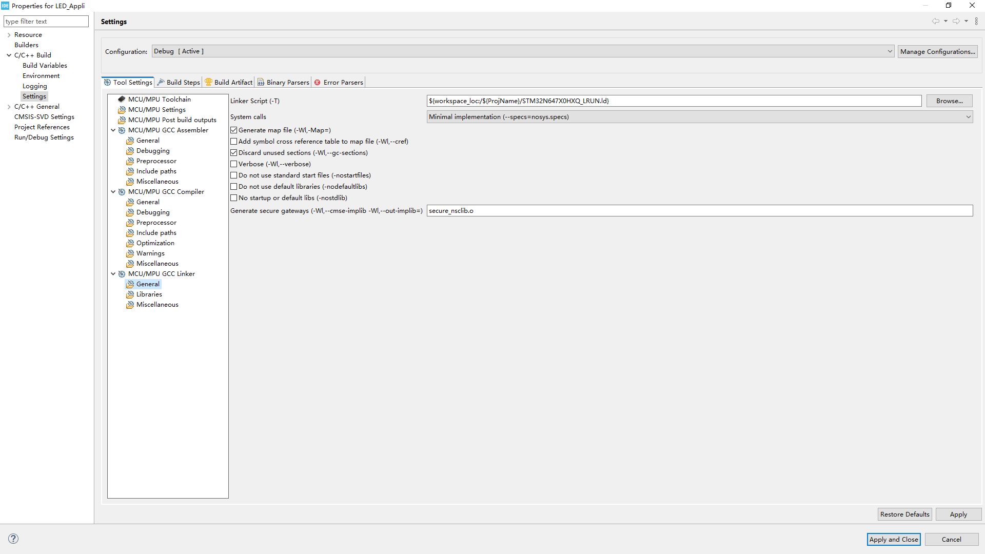 step by step stm32cubeide project properties linker