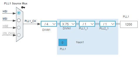 step by step stm32cubemx clock configuration pll1