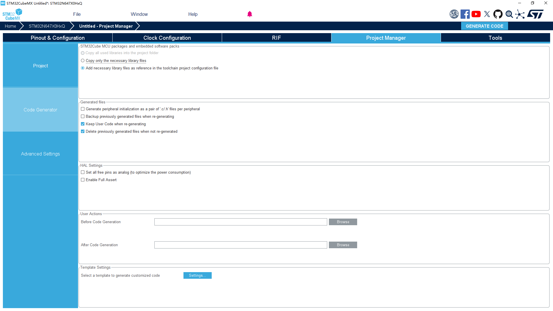 step by step stm32cubemx project manager code generator