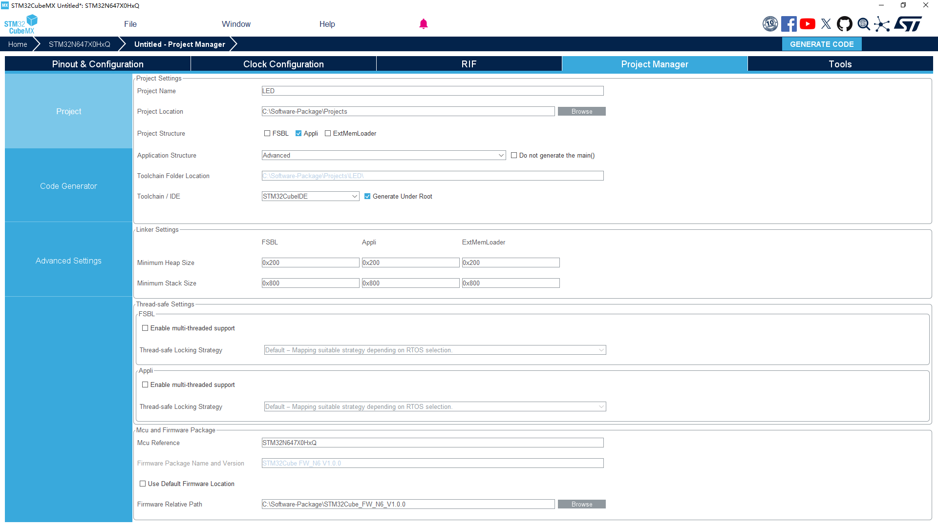 step by step stm32cubemx project manager project