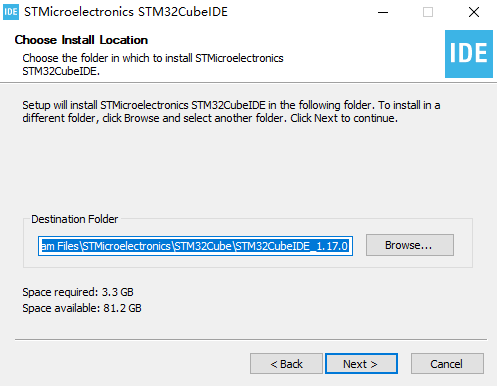 stm32cubeide installation select path