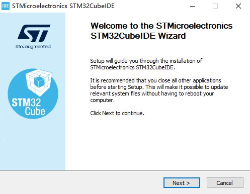 stm32cubeide installation start wizard