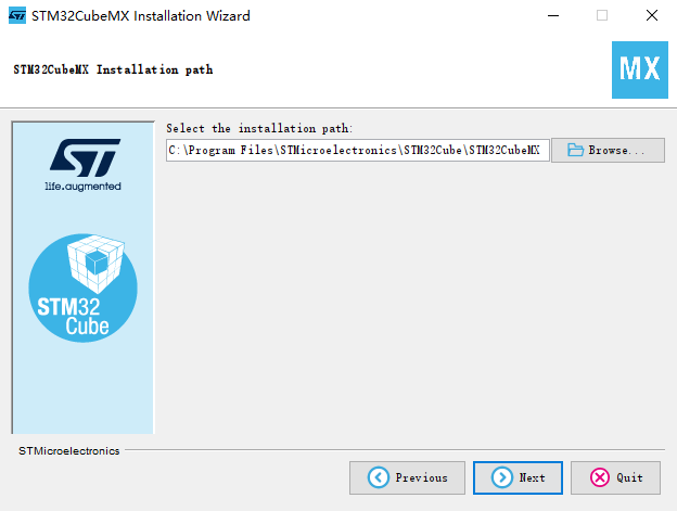 stm32cubemx installation select path