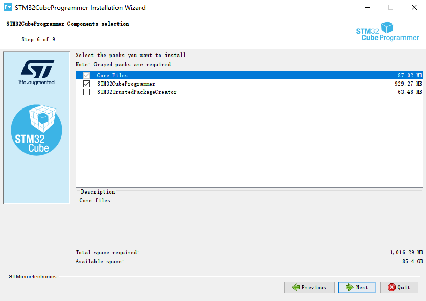 stm32cubeprogrammer installation select packs