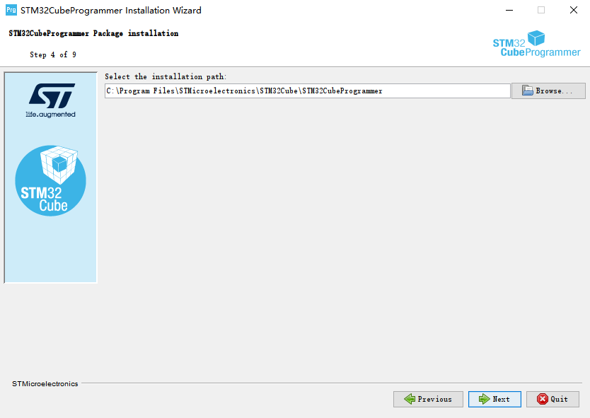 stm32cubeprogrammer installation select path